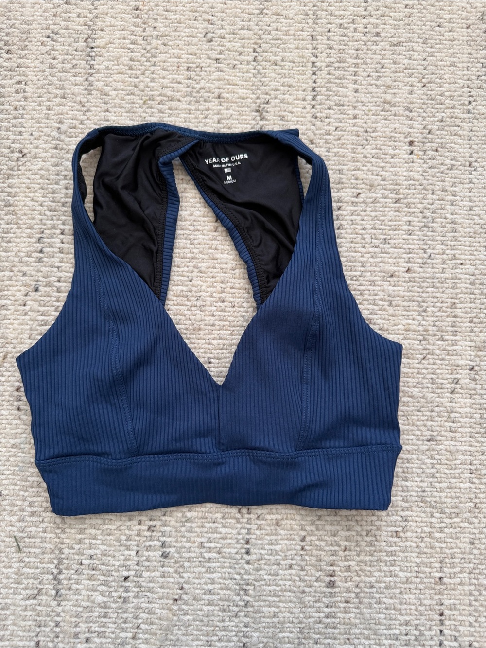 Year of Ours Navy Ribbed V-Neck Sports Bralette